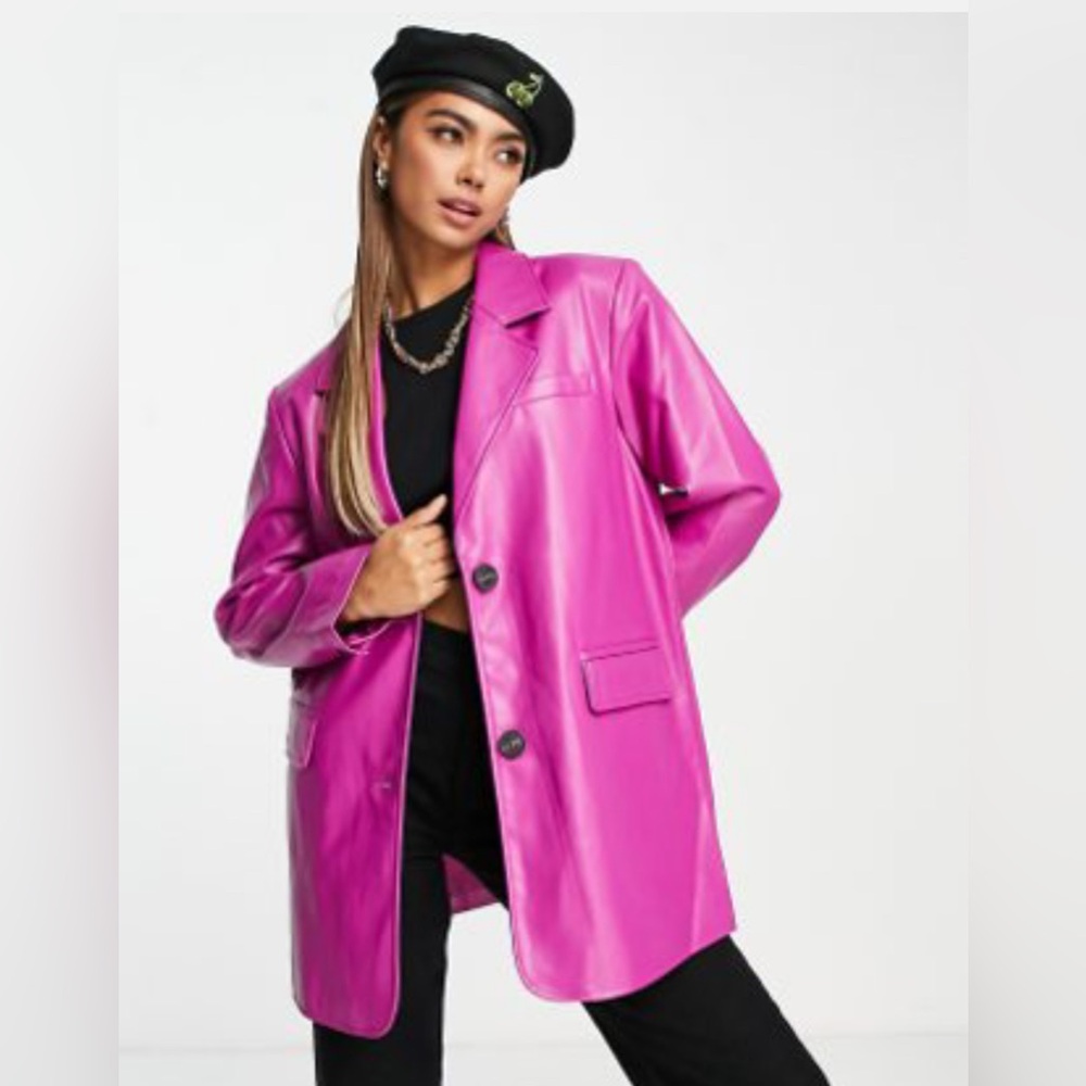 Vera Moda Pink Pleather Blazer Coat
